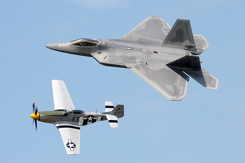 F-22A Raptor, 27th FS, USAF<br>P-51D Mustang <i>Little Horse</i>